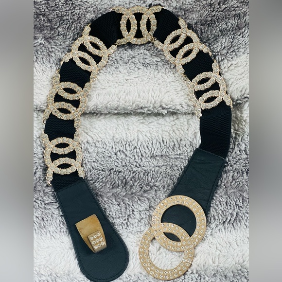 BLACK Elastic & Rhinestone Beautiful Fashionable Belt - Picture 3 of 16